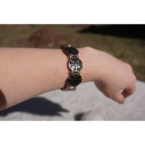 Inspired Logo Silver Black Stretch Bracelet